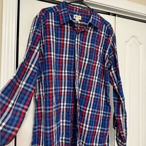 Haggar Red, Blue & White Plaid Button-Down Shirt